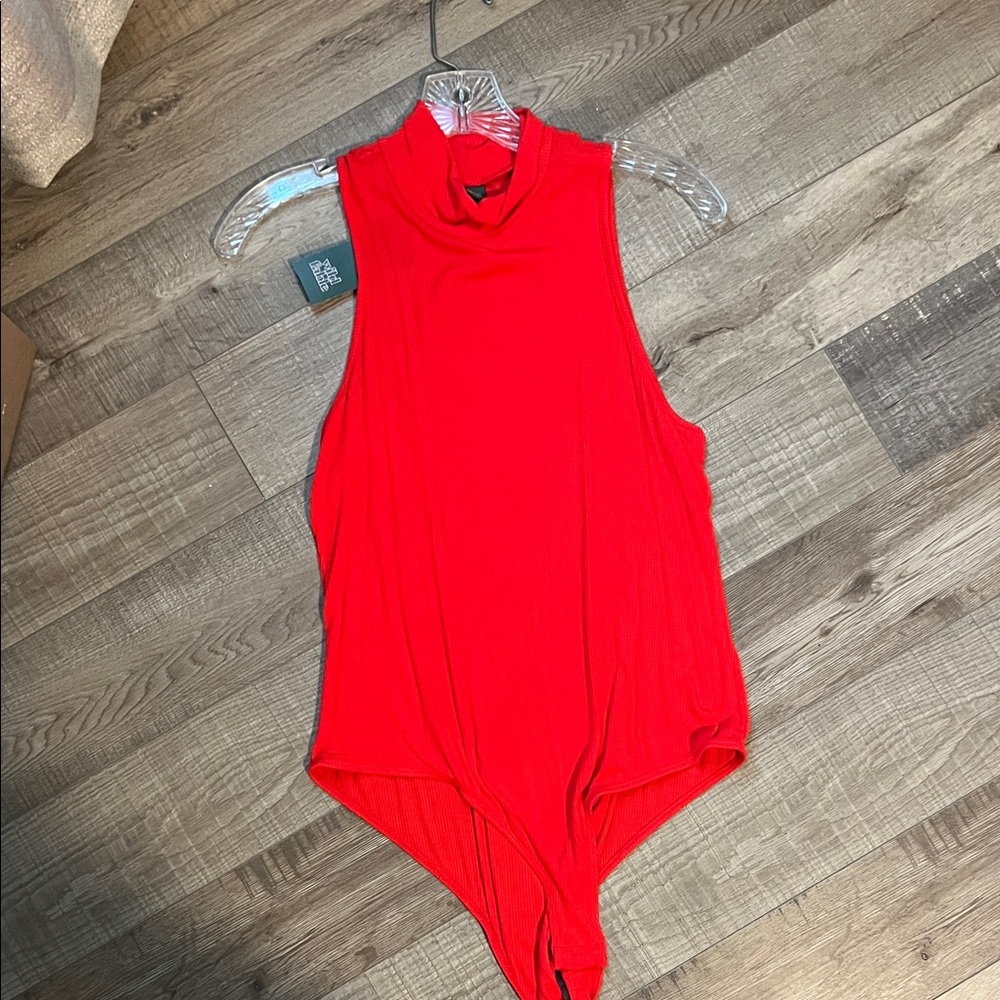 Sleeveless Mock Neck Bodysuit - Red